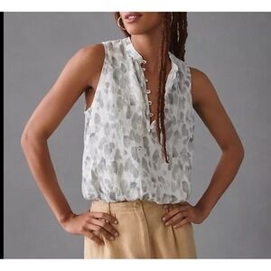 Anthropologie Cloth & Stone Linen Henley Tank Women's Size XL Lightweight Top